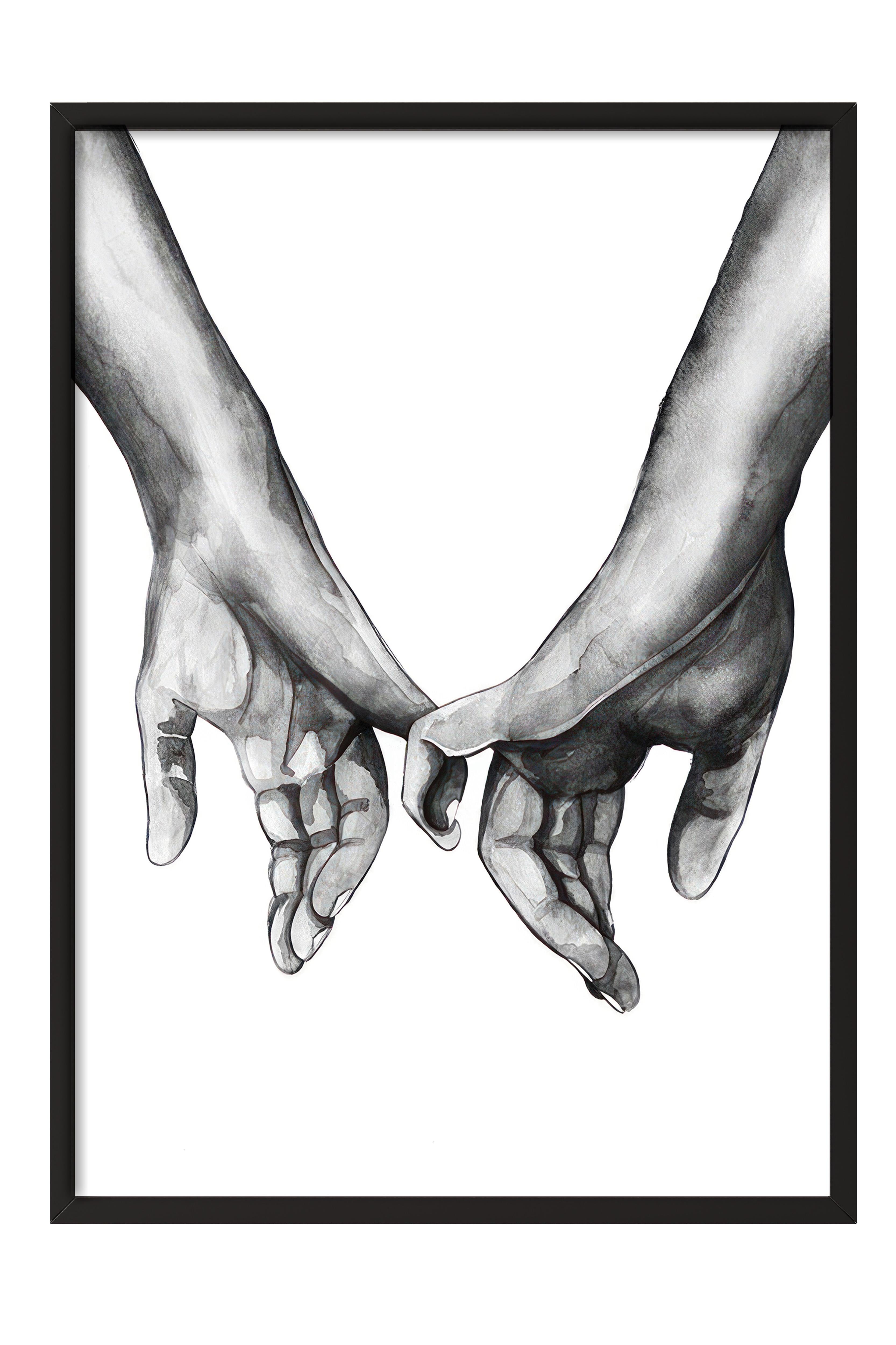 Watercolour Hands Çerçeveli Tablo, Siyah Çerçeve ve Poster, Duvar Tablosu Comfort Serisi NO:108518