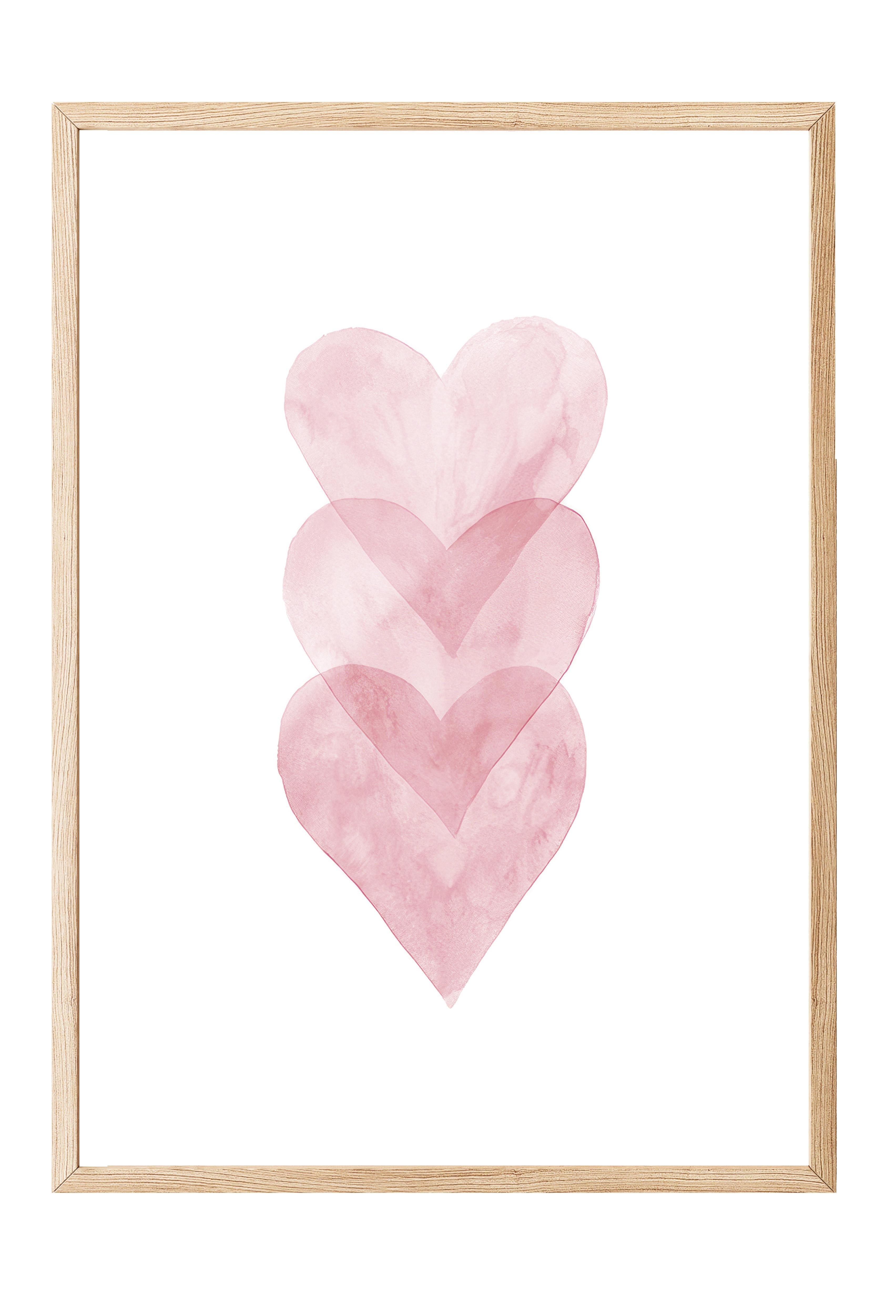 Watercolour Hearts Çerçeveli Tablo, Ahşap Çerçeve ve Poster, Duvar Tablosu Comfort Serisi NO:108491