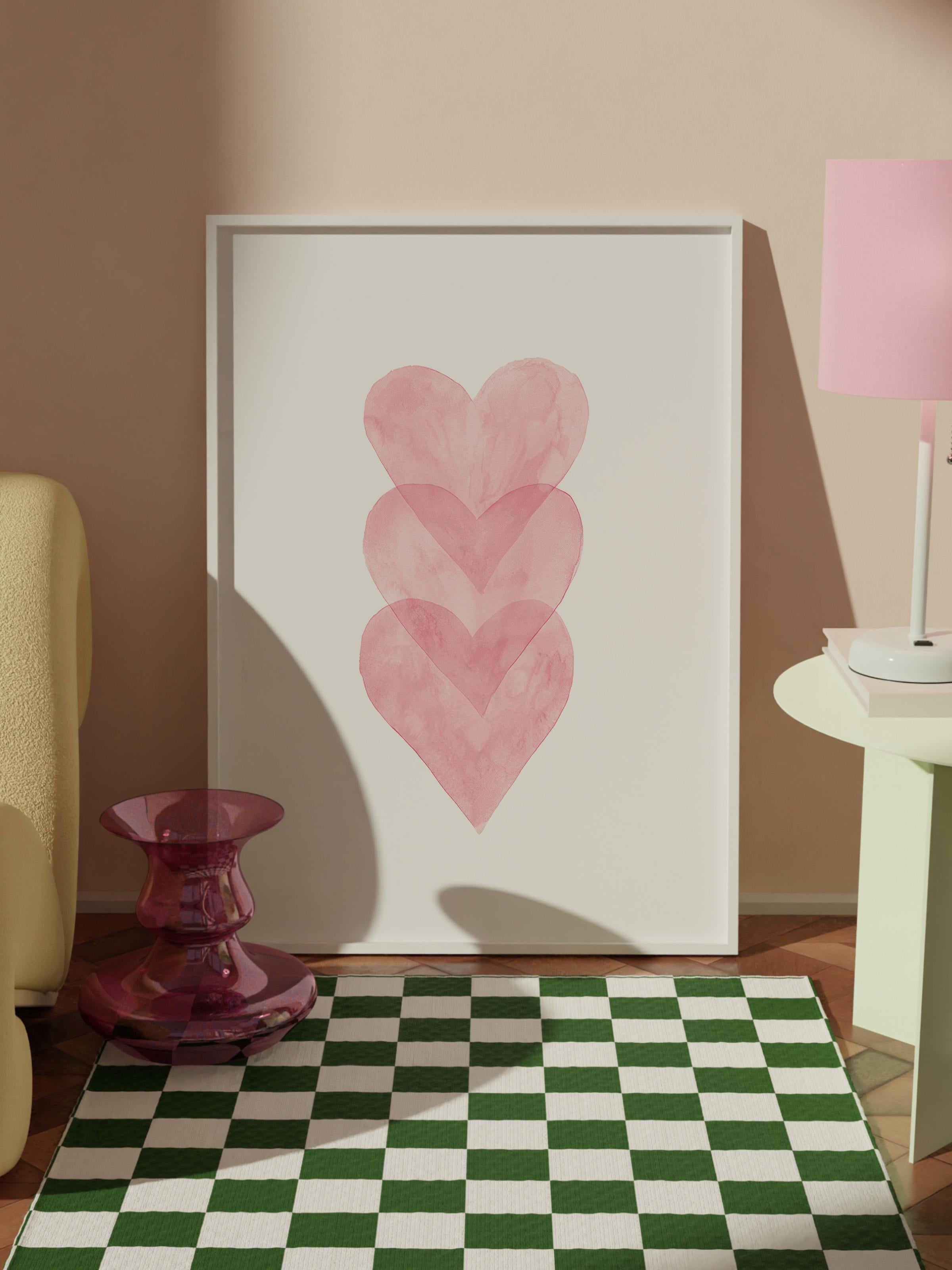 Watercolour Hearts Çerçeveli Tablo, Beyaz Çerçeve ve Poster, Duvar Tablosu Comfort Serisi NO:108491