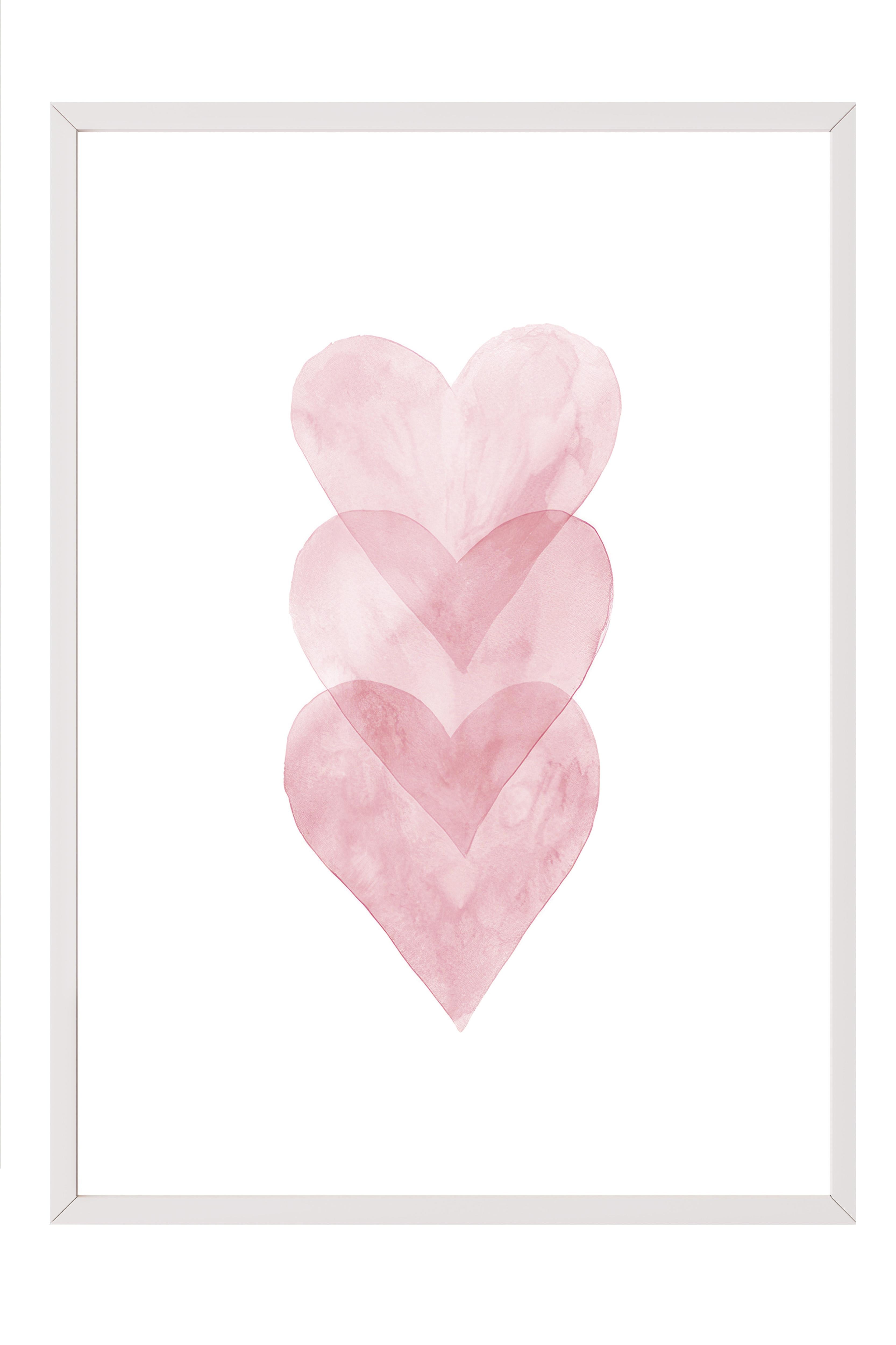 Watercolour Hearts Çerçeveli Tablo, Beyaz Çerçeve ve Poster, Duvar Tablosu Comfort Serisi NO:108491