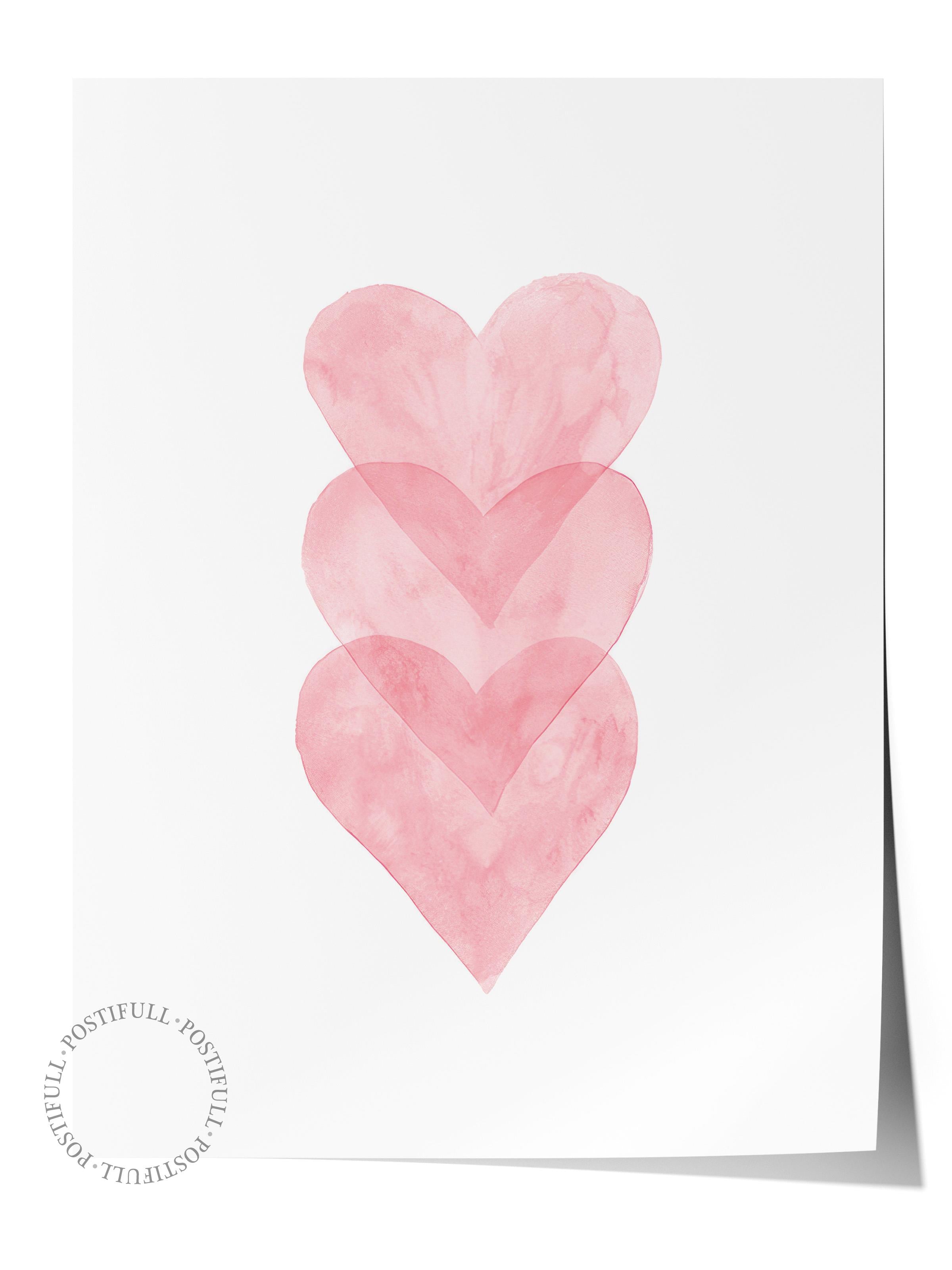 Watercolour Hearts Poster, Çerçevesiz Duvar Posteri, Dikey Duvar Tablosu Comfort Serisi NO:108491