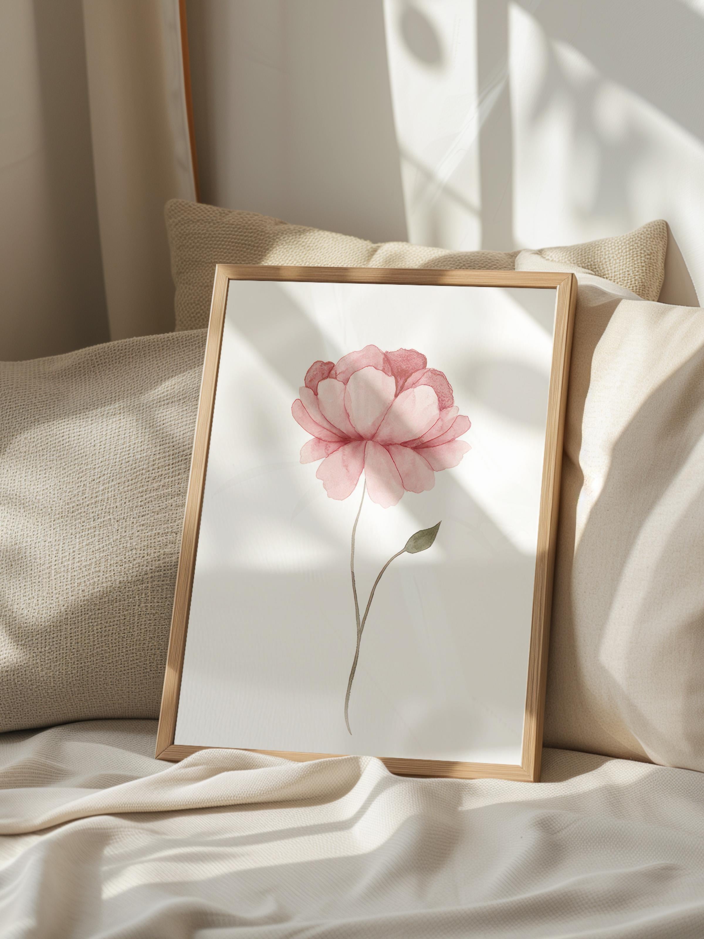 Watercolour Peony Çerçeveli Tablo, Ahşap Çerçeve ve Poster, Duvar Tablosu Comfort Serisi NO:108493