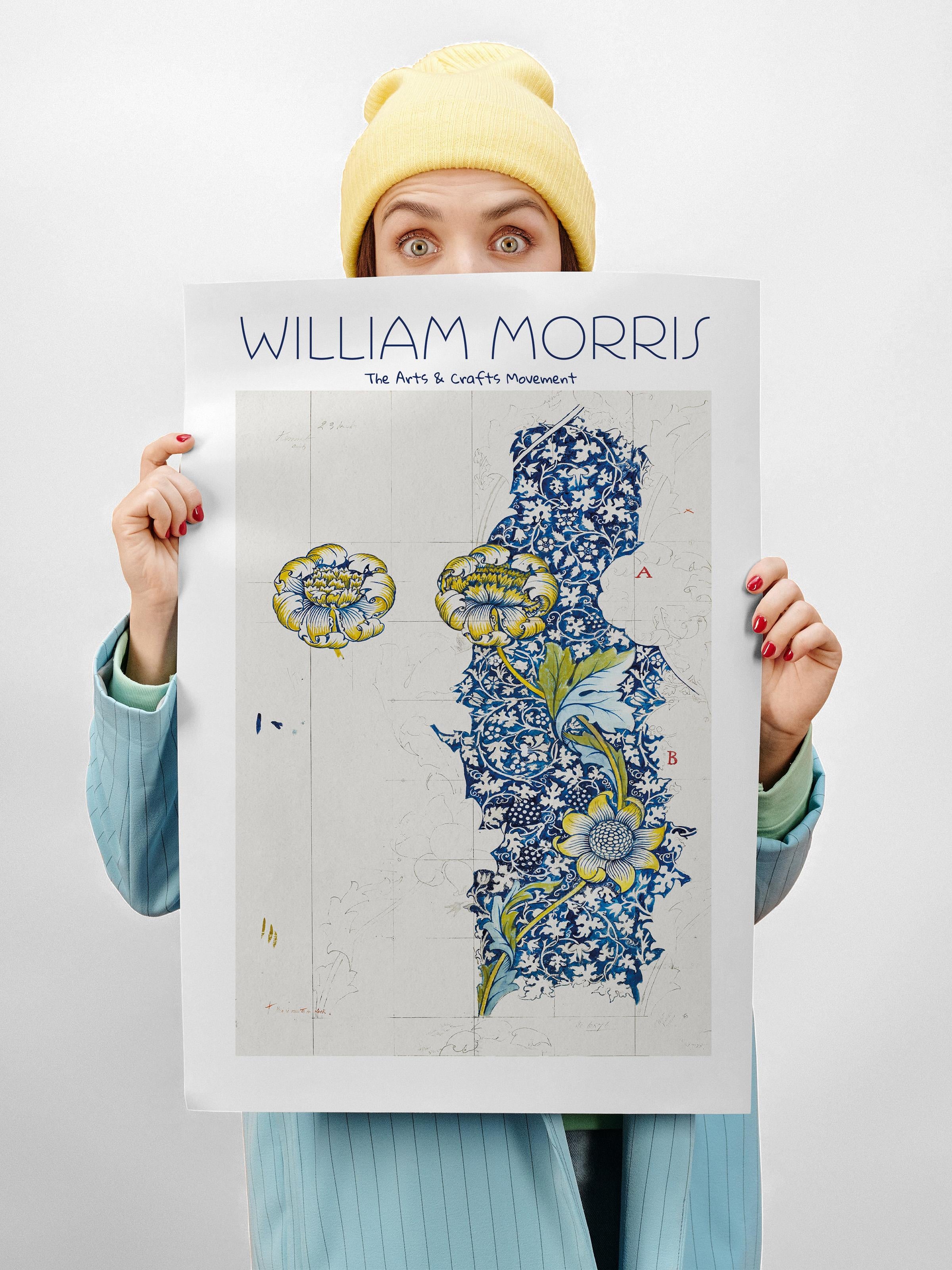 William Morris Poster - William Morris Tasarımları - Sanat Serisi - Bej ve Mavi Çerçevesiz Duvar Tablosu - Parlak ve Kalın Fine Art Kağıt Poster