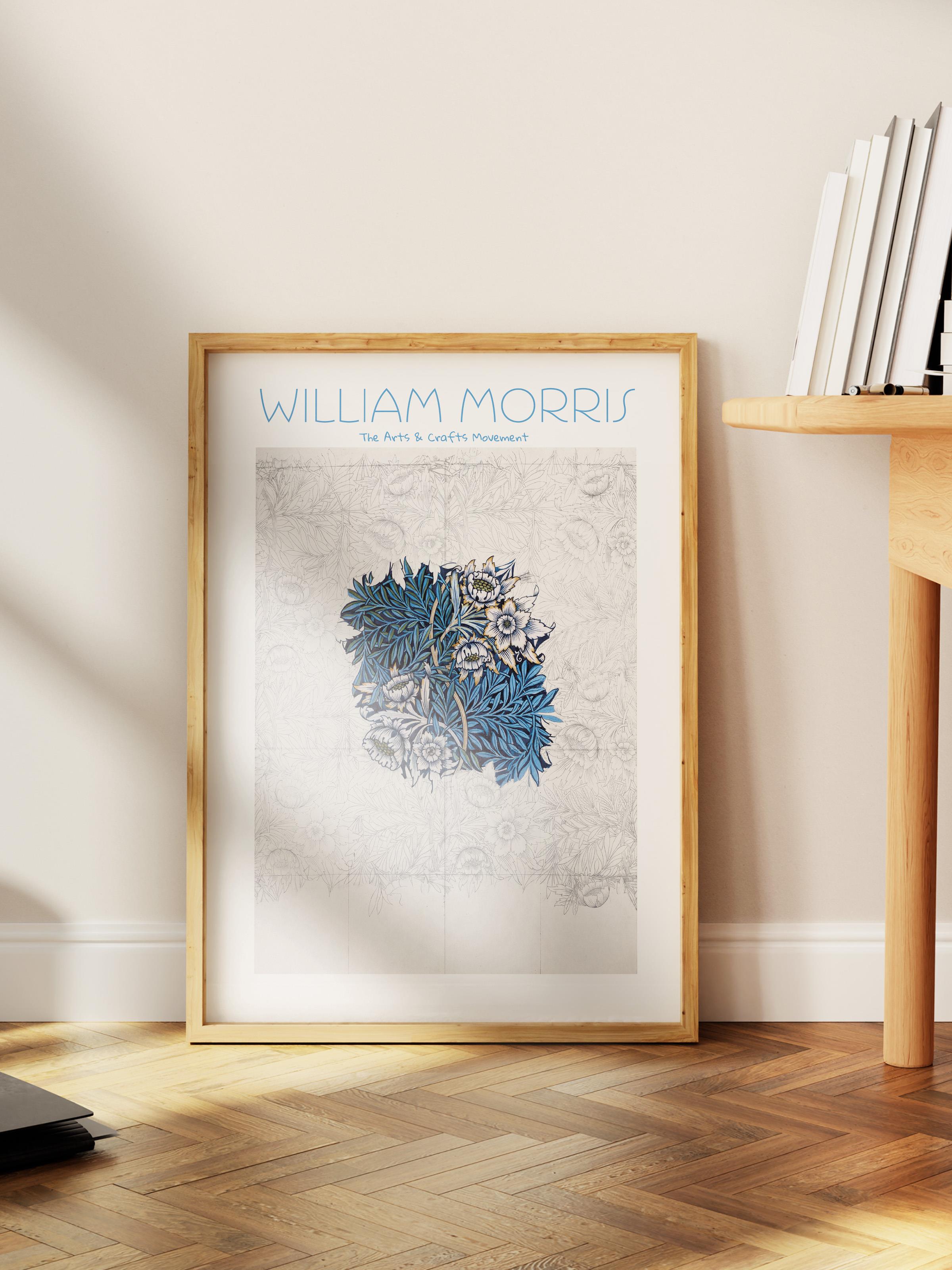 William Morris Poster - William Morris Tasarımları - Sanat Serisi - Beyaz & Açık Mavi Çerçevesiz Duvar Tablosu - Parlak ve Kalın Fine Art Kağıt Poster