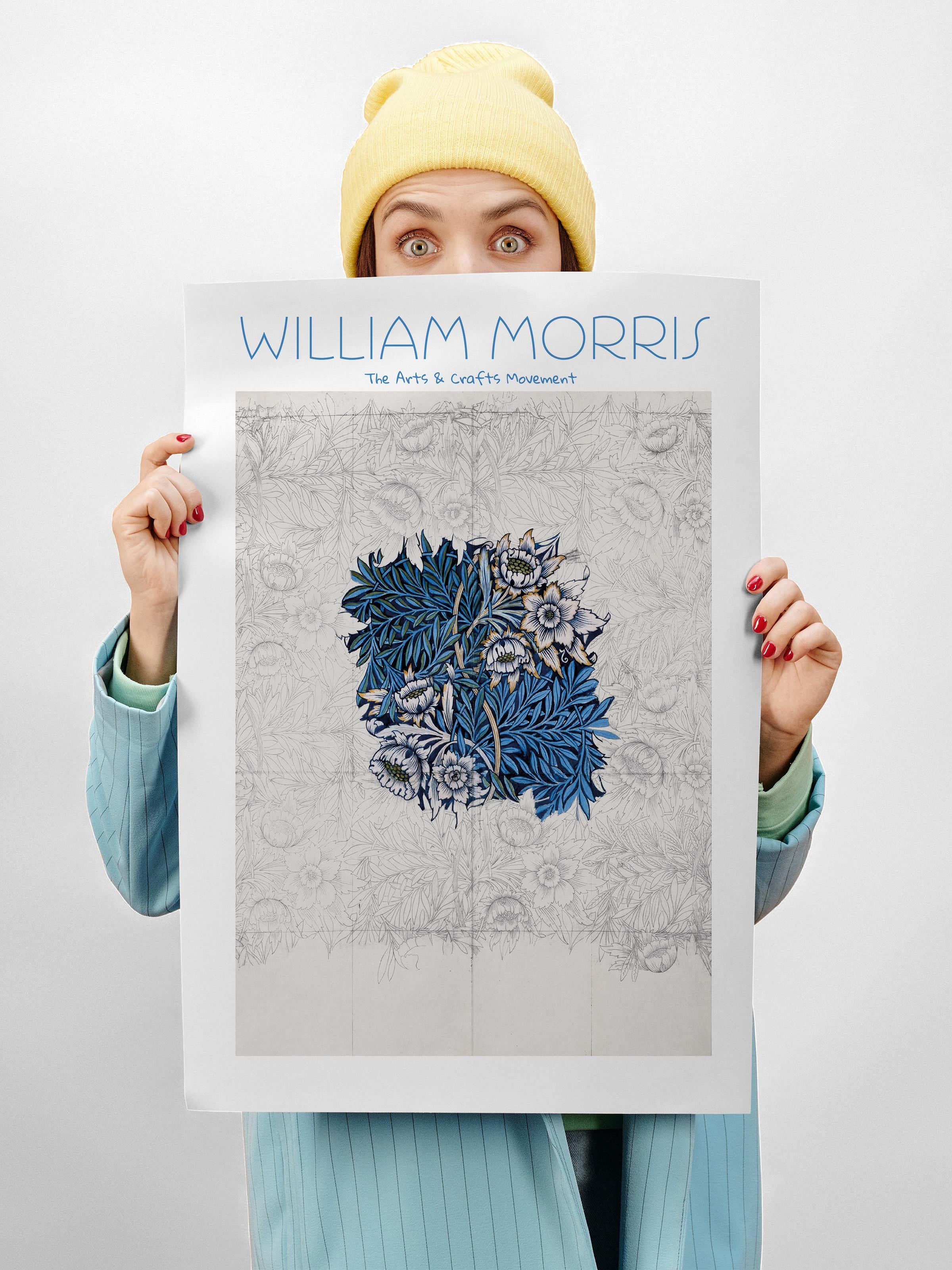 William Morris Poster - William Morris Tasarımları - Sanat Serisi - Beyaz & Açık Mavi Çerçevesiz Duvar Tablosu - Parlak ve Kalın Fine Art Kağıt Poster