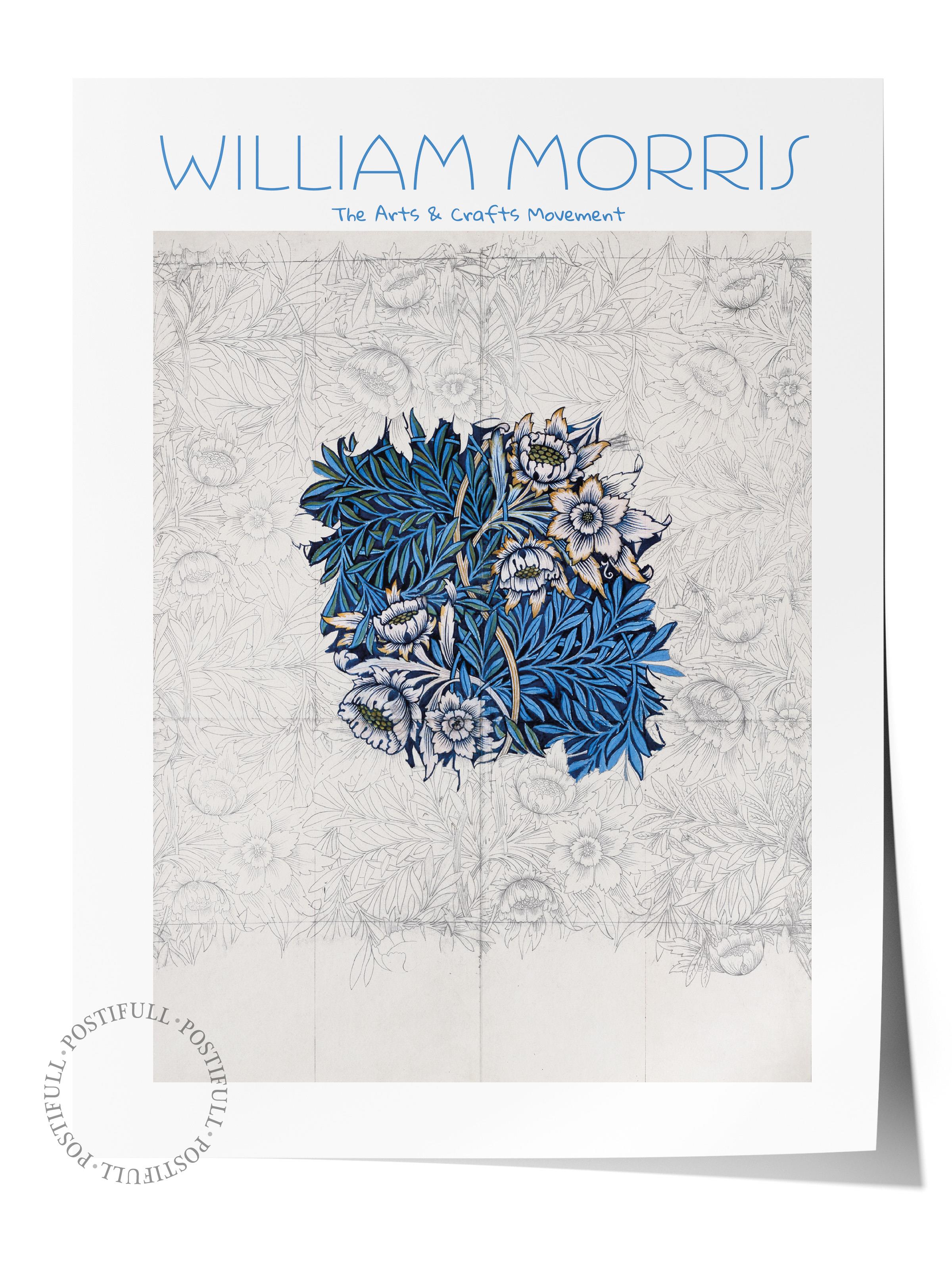 William Morris Poster - William Morris Tasarımları - Sanat Serisi - Beyaz & Açık Mavi Çerçevesiz Duvar Tablosu - Parlak ve Kalın Fine Art Kağıt Poster