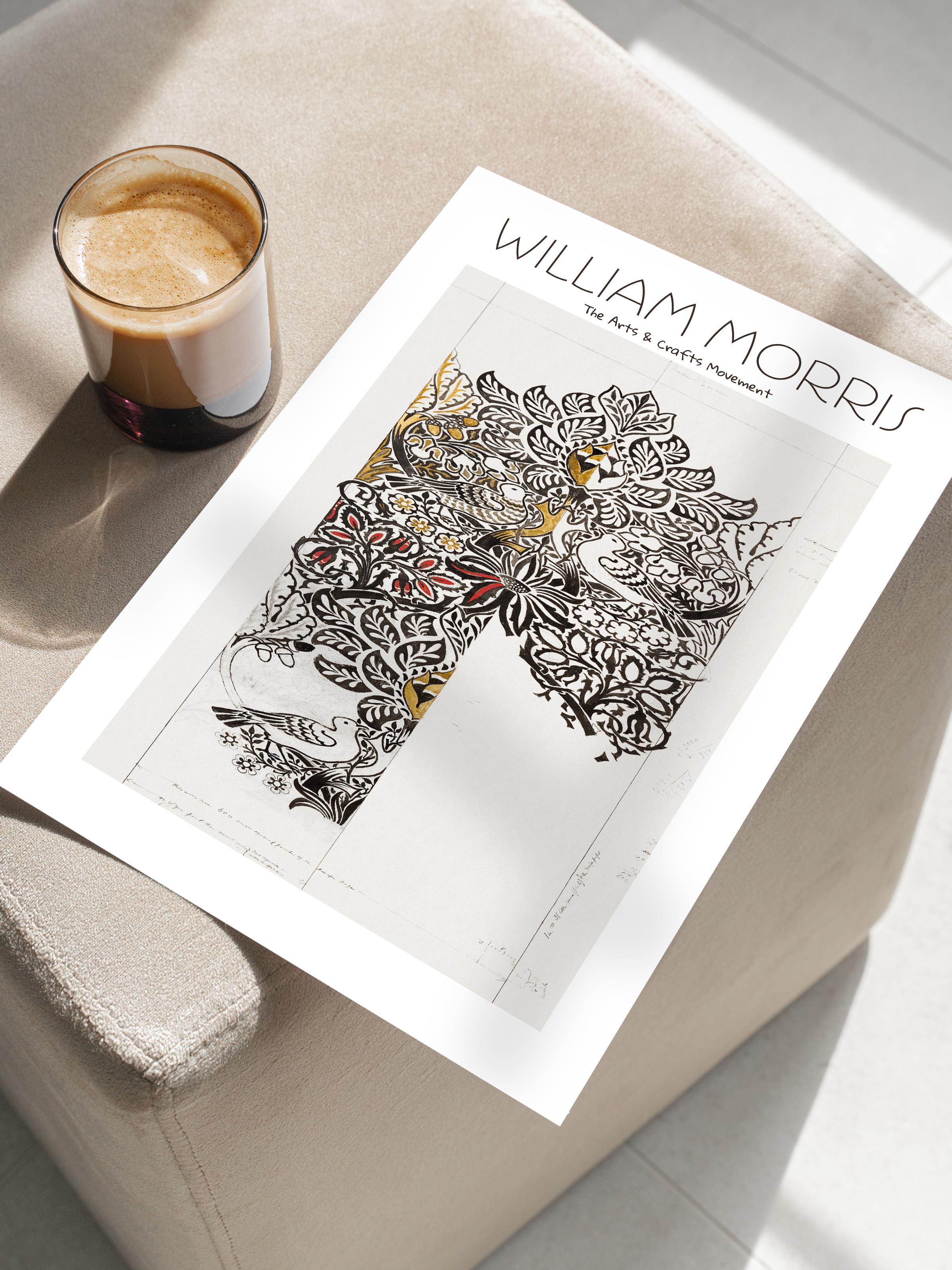 William Morris Poster - William Morris Tasarımları - Sanat Serisi - Beyaz & Kahverengi Çerçevesiz Duvar Tablosu - Parlak ve Kalın Fine Art Kağıt Poster