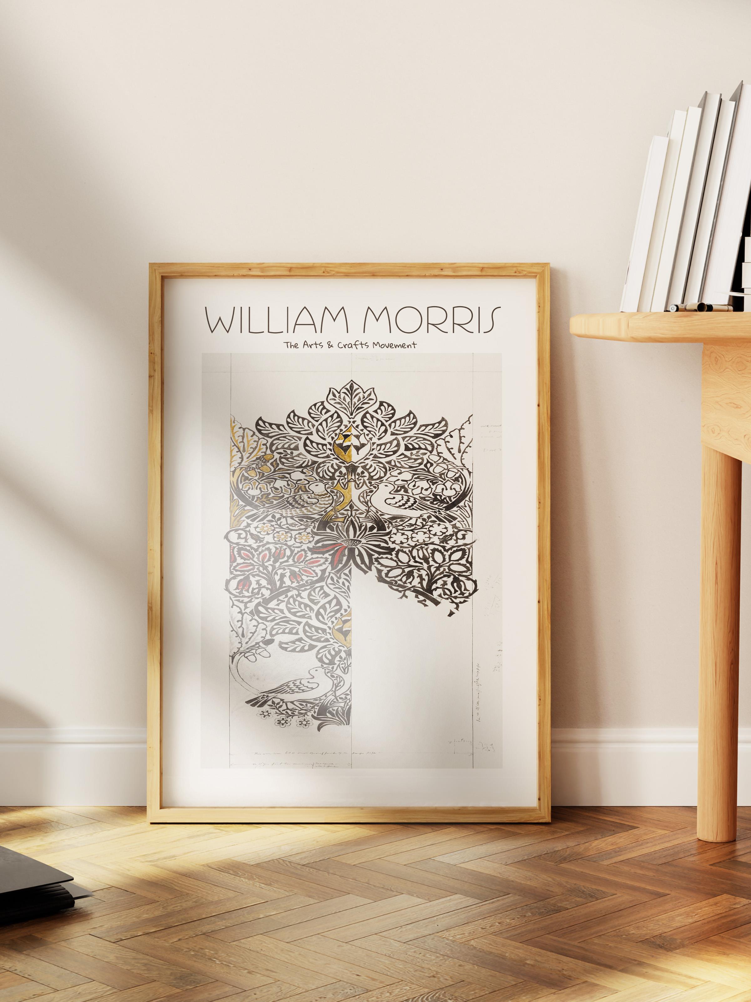 William Morris Poster - William Morris Tasarımları - Sanat Serisi - Beyaz & Kahverengi Çerçevesiz Duvar Tablosu - Parlak ve Kalın Fine Art Kağıt Poster