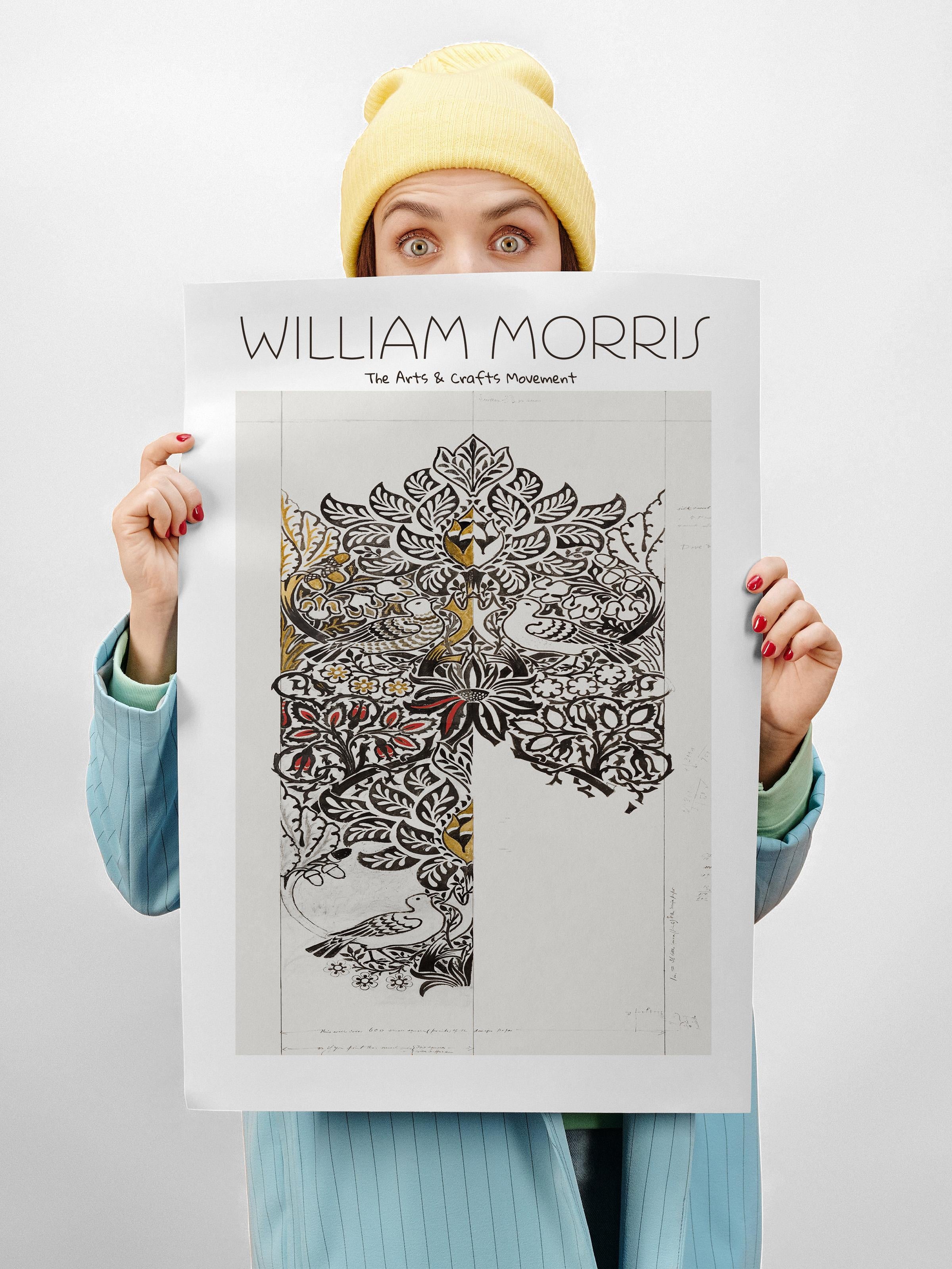 William Morris Poster - William Morris Tasarımları - Sanat Serisi - Beyaz & Kahverengi Çerçevesiz Duvar Tablosu - Parlak ve Kalın Fine Art Kağıt Poster