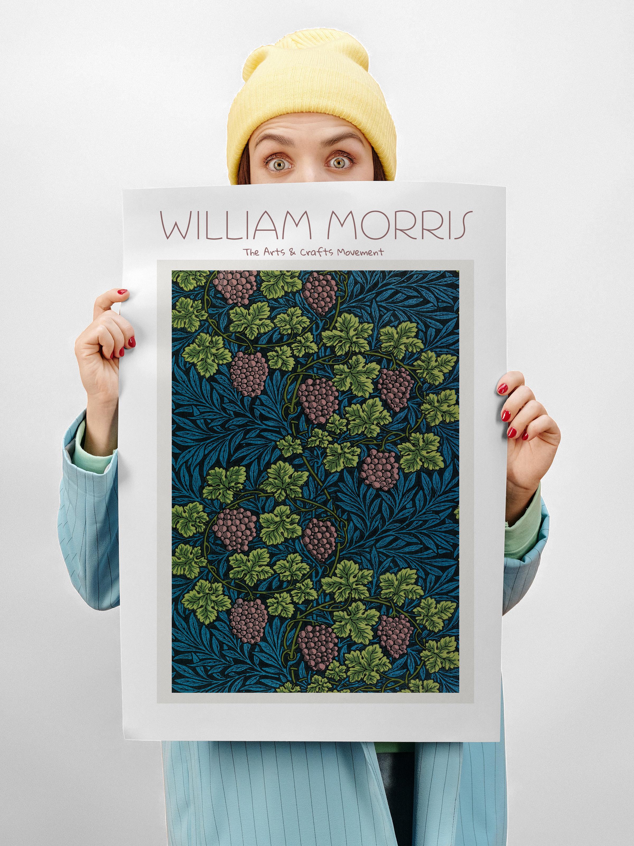 William Morris Poster - William Morris Tasarımları - Sanat Serisi - Beyaz & Koyu Mavi Çerçevesiz Duvar Tablosu - Parlak ve Kalın Fine Art Kağıt Poster