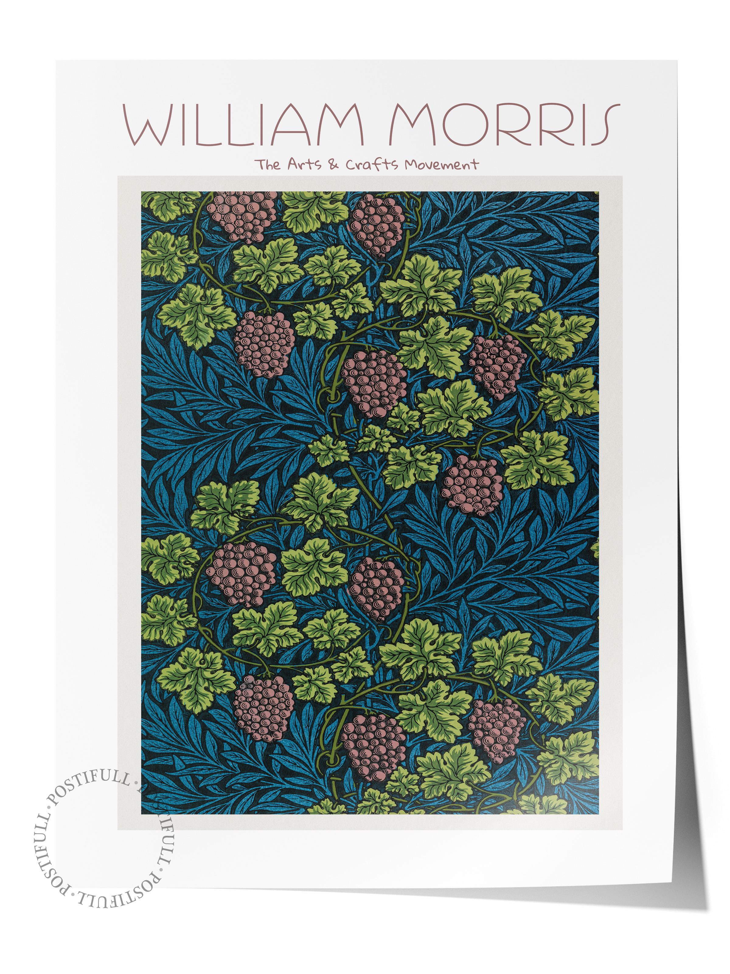 William Morris Poster - William Morris Tasarımları - Sanat Serisi - Beyaz & Koyu Mavi Çerçevesiz Duvar Tablosu - Parlak ve Kalın Fine Art Kağıt Poster