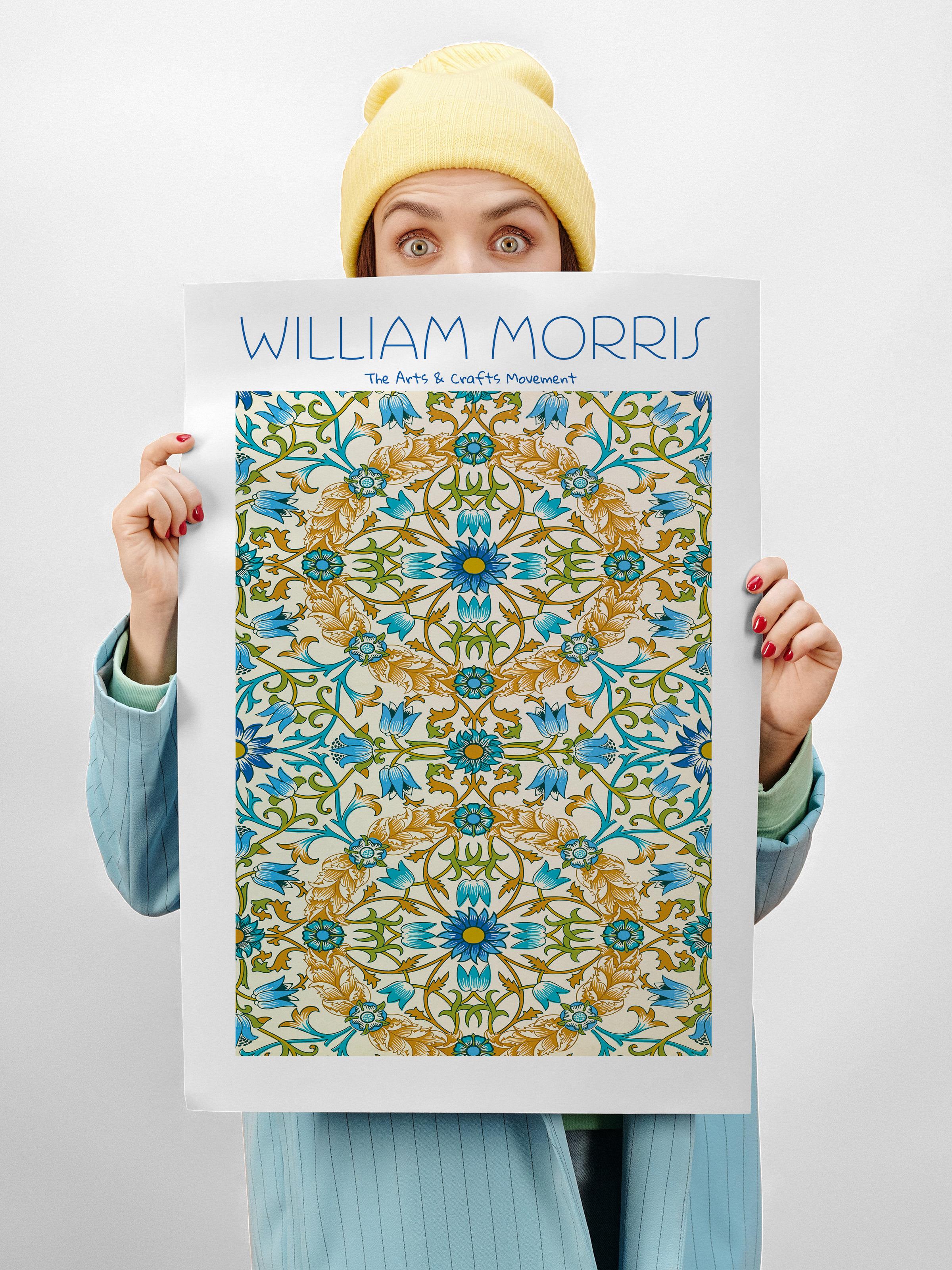 William Morris Poster - William Morris Tasarımları - Sanat Serisi - Beyaz ve Mavi Çerçevesiz Duvar Tablosu - Parlak ve Kalın Fine Art Kağıt Poster