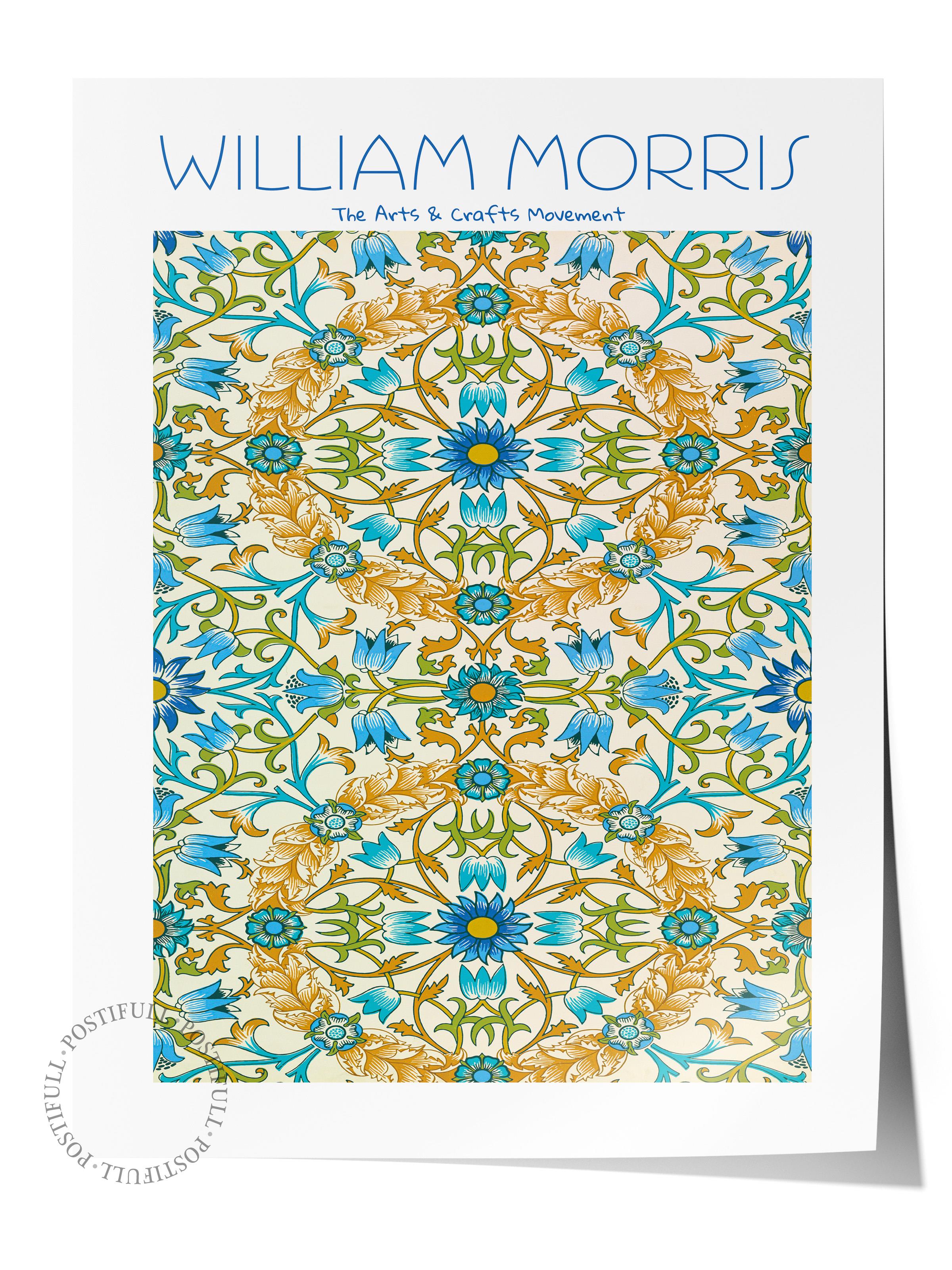 William Morris Poster - William Morris Tasarımları - Sanat Serisi - Beyaz ve Mavi Çerçevesiz Duvar Tablosu - Parlak ve Kalın Fine Art Kağıt Poster