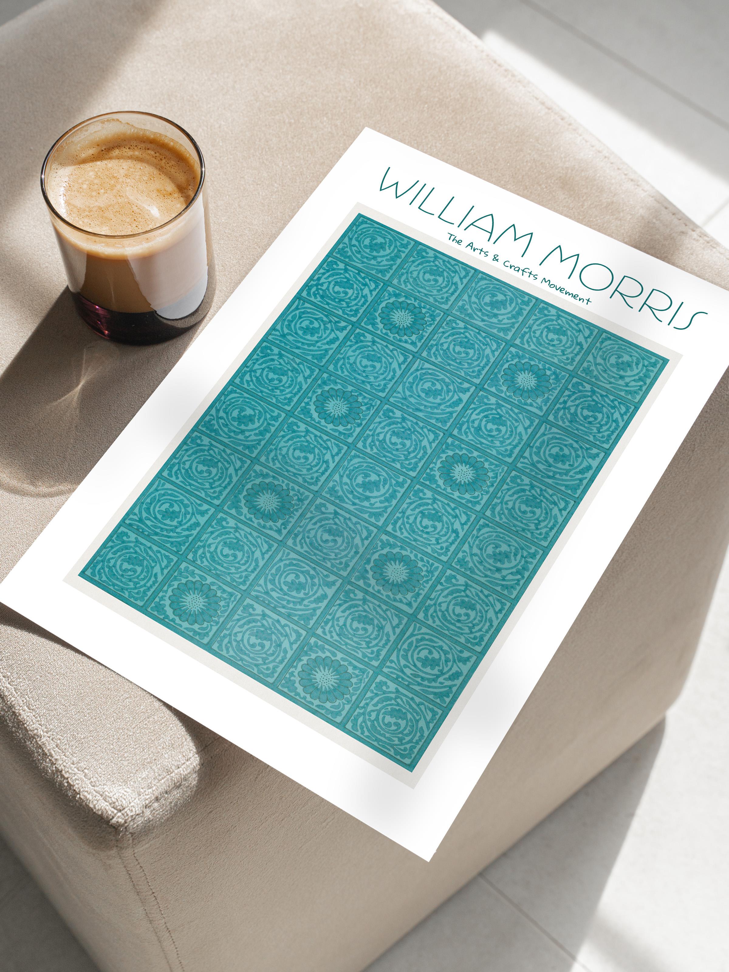William Morris Poster - William Morris Tasarımları - Sanat Serisi - Turkuaz Çerçevesiz Duvar Tablosu - Parlak ve Kalın Fine Art Kağıt Poster
