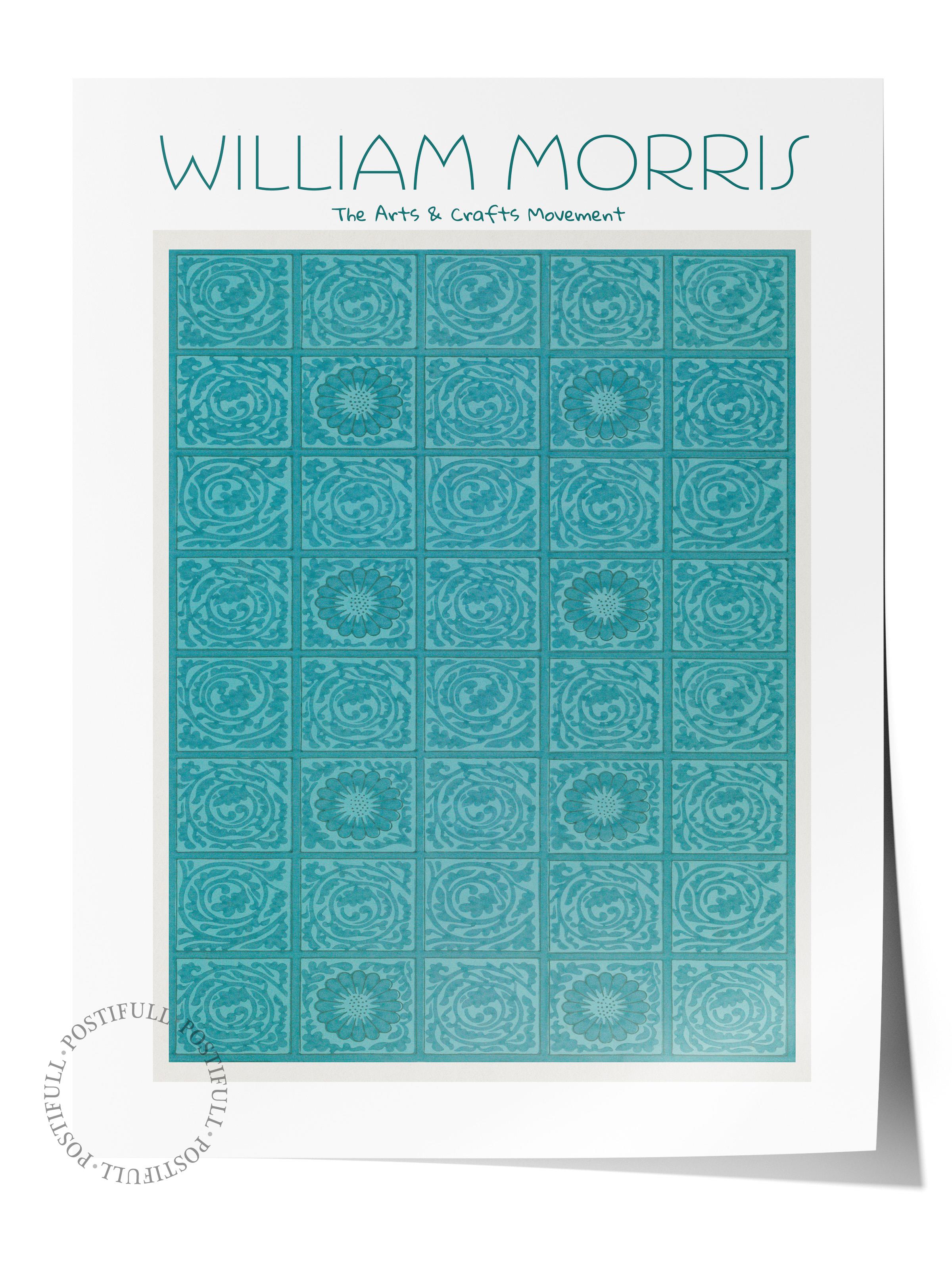 William Morris Poster - William Morris Tasarımları - Sanat Serisi - Turkuaz Çerçevesiz Duvar Tablosu - Parlak ve Kalın Fine Art Kağıt Poster