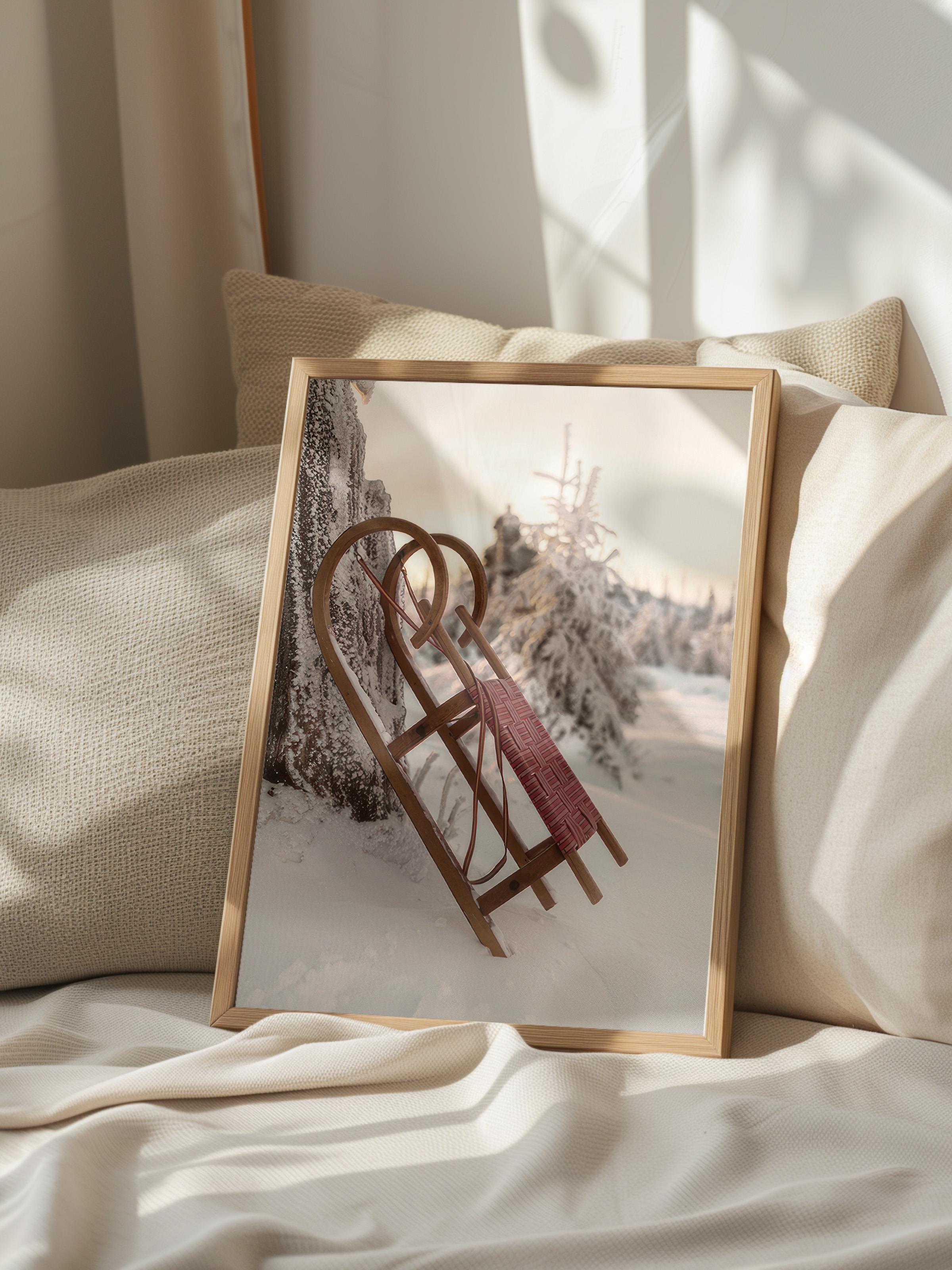 Winter Sleigh  Çerçeveli Yılbaşı Tablosu, Ahşap Çerçeve ve Poster Comfort Serisi NO:108512