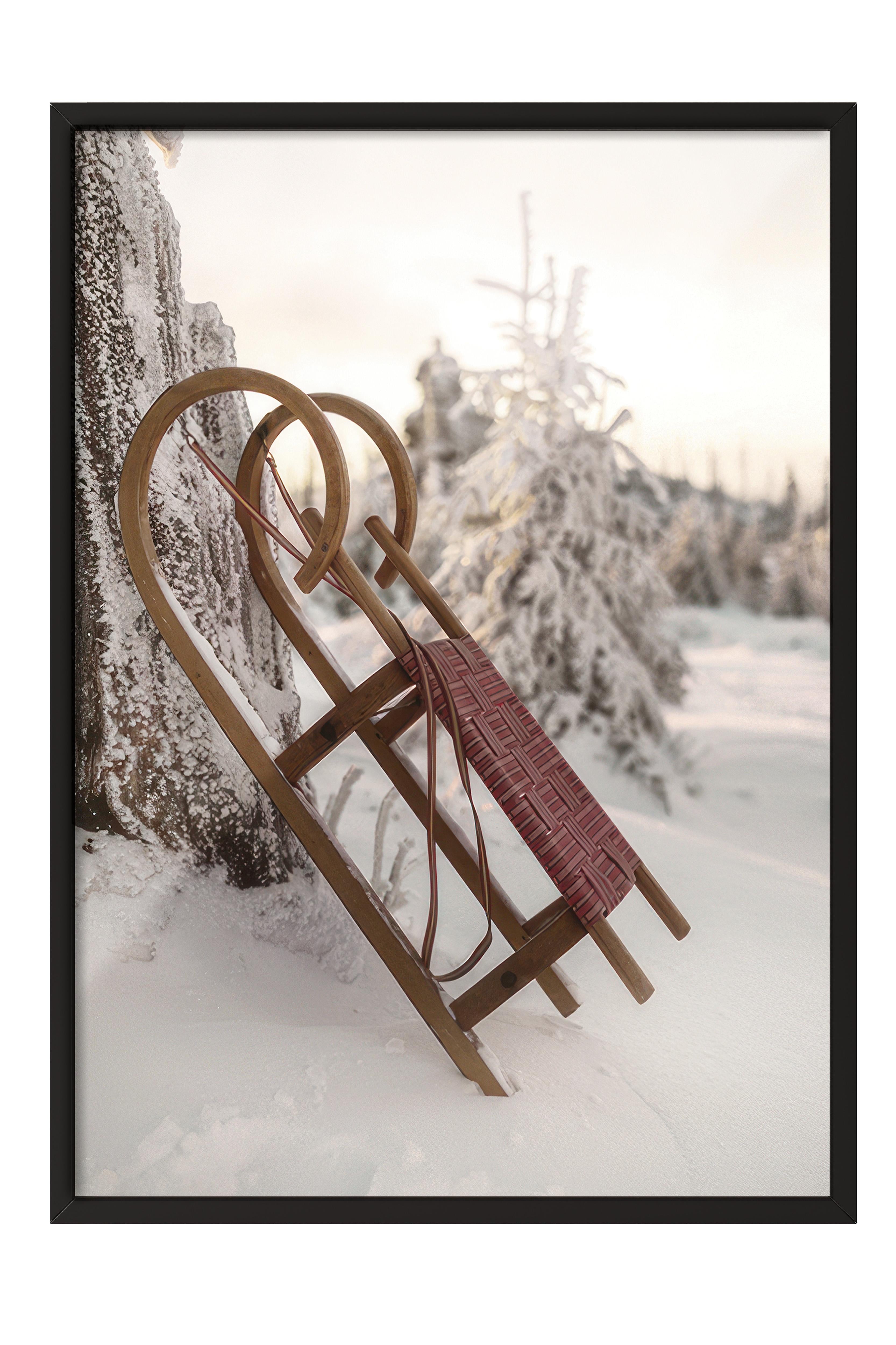 Winter Sleigh  Çerçeveli Tablo, Siyah Çerçeve ve Poster, Duvar Tablosu Comfort Serisi NO:108512