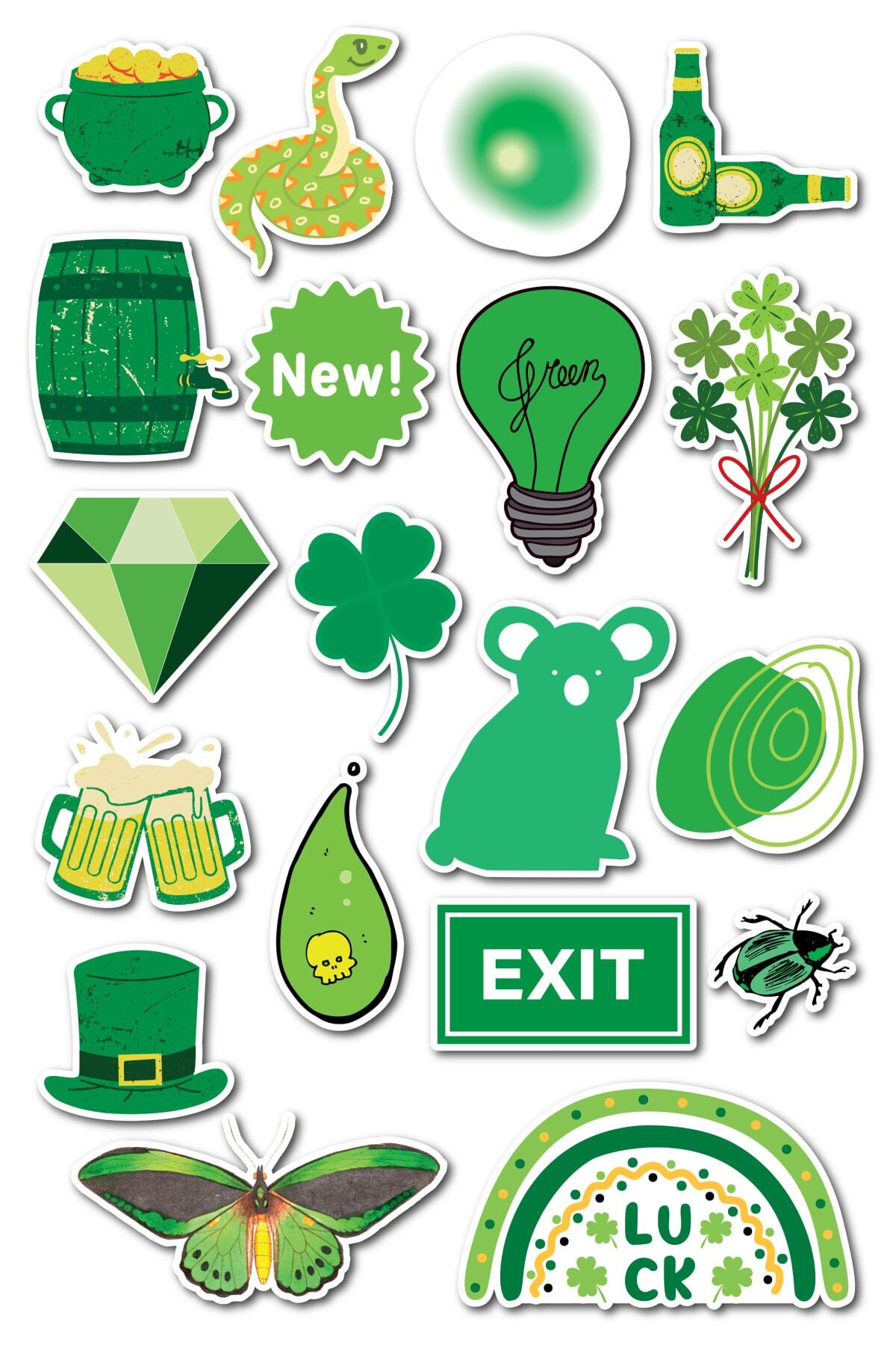 Yeşil Temalı Sticker Seti - 19 Adet Etiket Seti- Telefon, Tablet, Defter Laptop Uyumlu Etiket