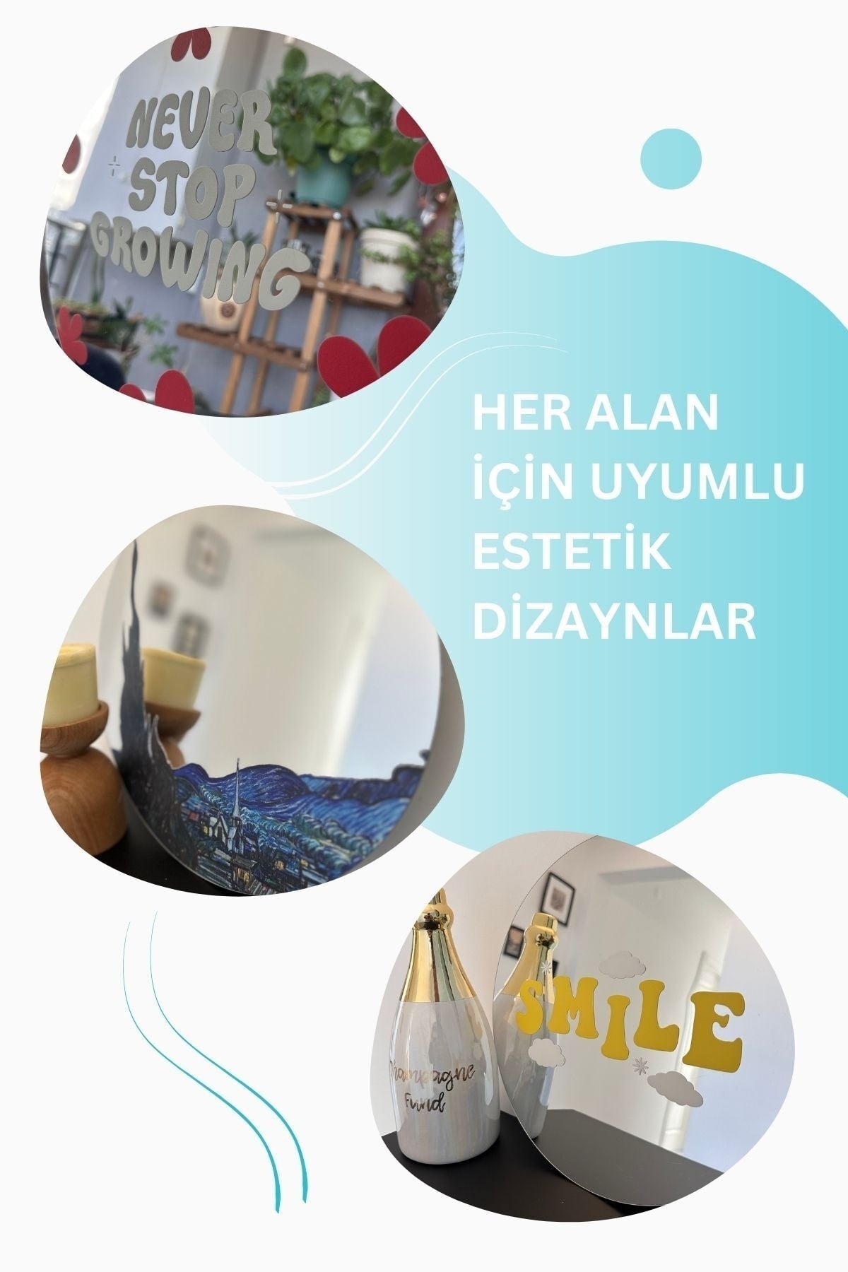 Yuvarlak Ayna, Pinterest Ayna, Yeşil Renkli Duvar Dekoru, Pinterest Oda Dekoru, Gülen Surat Ayna